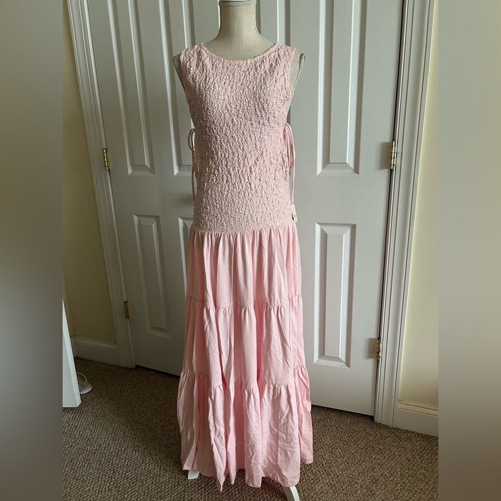 Free People Pink Maxi Tie-Side Smocked Bodice Dress - Picture 2 of 8